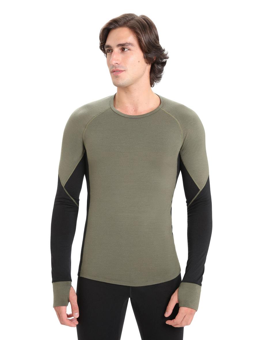 Base Layers Icebreaker BodyfitZone™ Merino 260 Zone Long Sleeve Crewe Thermal Top Męskie Oliwkowe Czarne | PL 1567OKIR